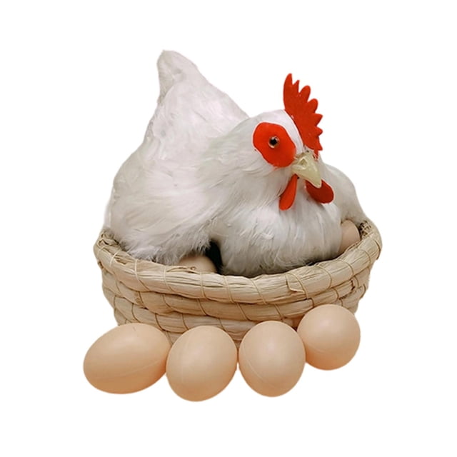 Almencla Simulation Hen Model Ornament Artificial Feather Prop for Kitchen Home Store white