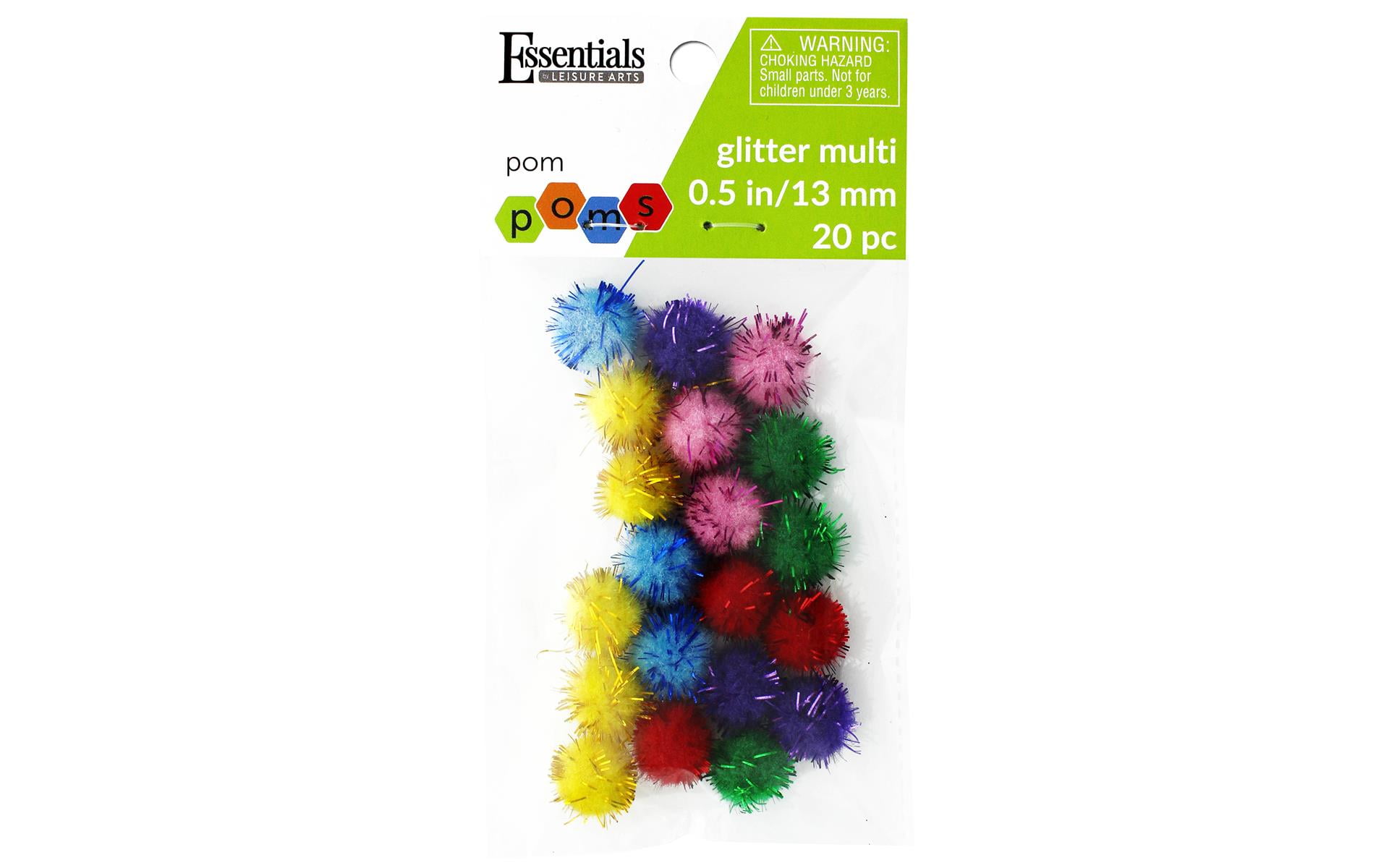 Essentials By Leisure Pom Pom 1/2' Glitter Multi 20pc