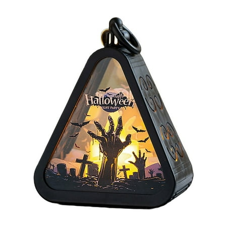 WOMANH Halloween Decorative LED Lantern Battery Operated Tabletop Light with Ghost and Pumpkin Design Indoor Outdoor Party Decor