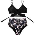 thumbnail image 3 of Trajes de baño de dos piezas con estampado floral y tanga de cintura alta y entrecruzado para mujer$Trajes de baño de dos piezas con estampado floral y tanga de cintura alta y entrecruzado, 3 of 8
