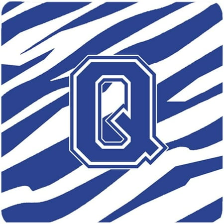 

Set of 4 Monogram - Tiger Stripe Blue and White Foam Coasters Initial Letter Q
