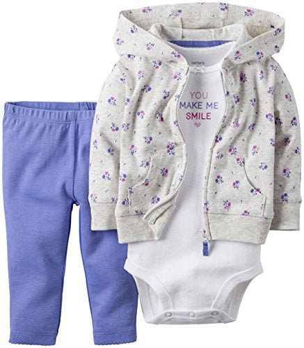 Bodysuit & Leggings Set Lilac Carter's Baby Girls 3-Piece Heart-Print Cardigan 