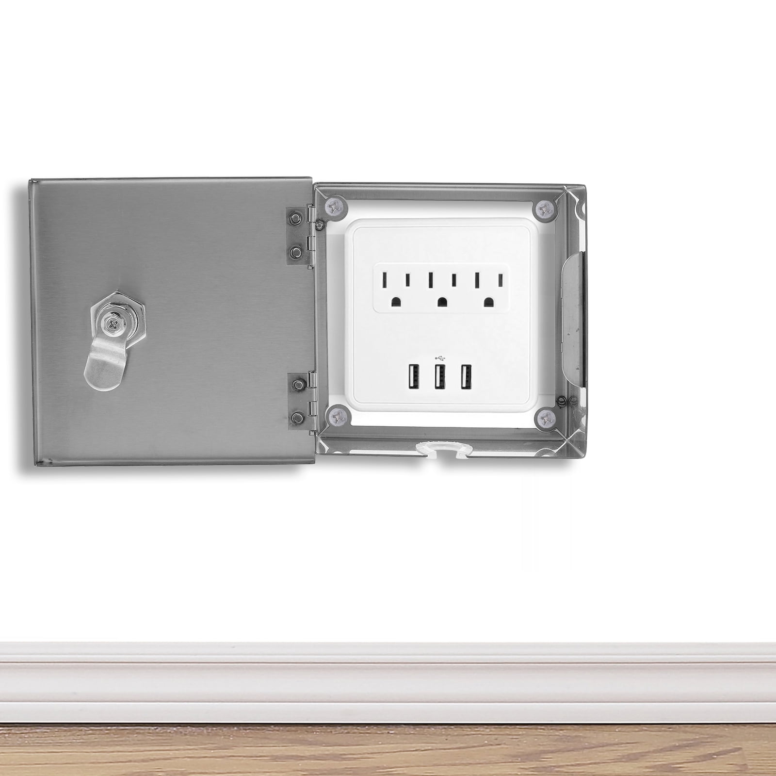 FRCOLOR Metal Project Box Lockable Socket Protector Waterproof Electrical Enclosure For Outdoor Child Proof Outlet Covers
