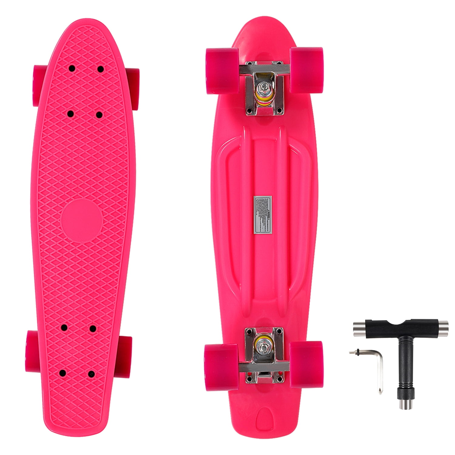 Kids Pro Stunt Mini Skateboard Beginner Children Tricks Plastic Skateboard for kids with T Tool Accessory Pink