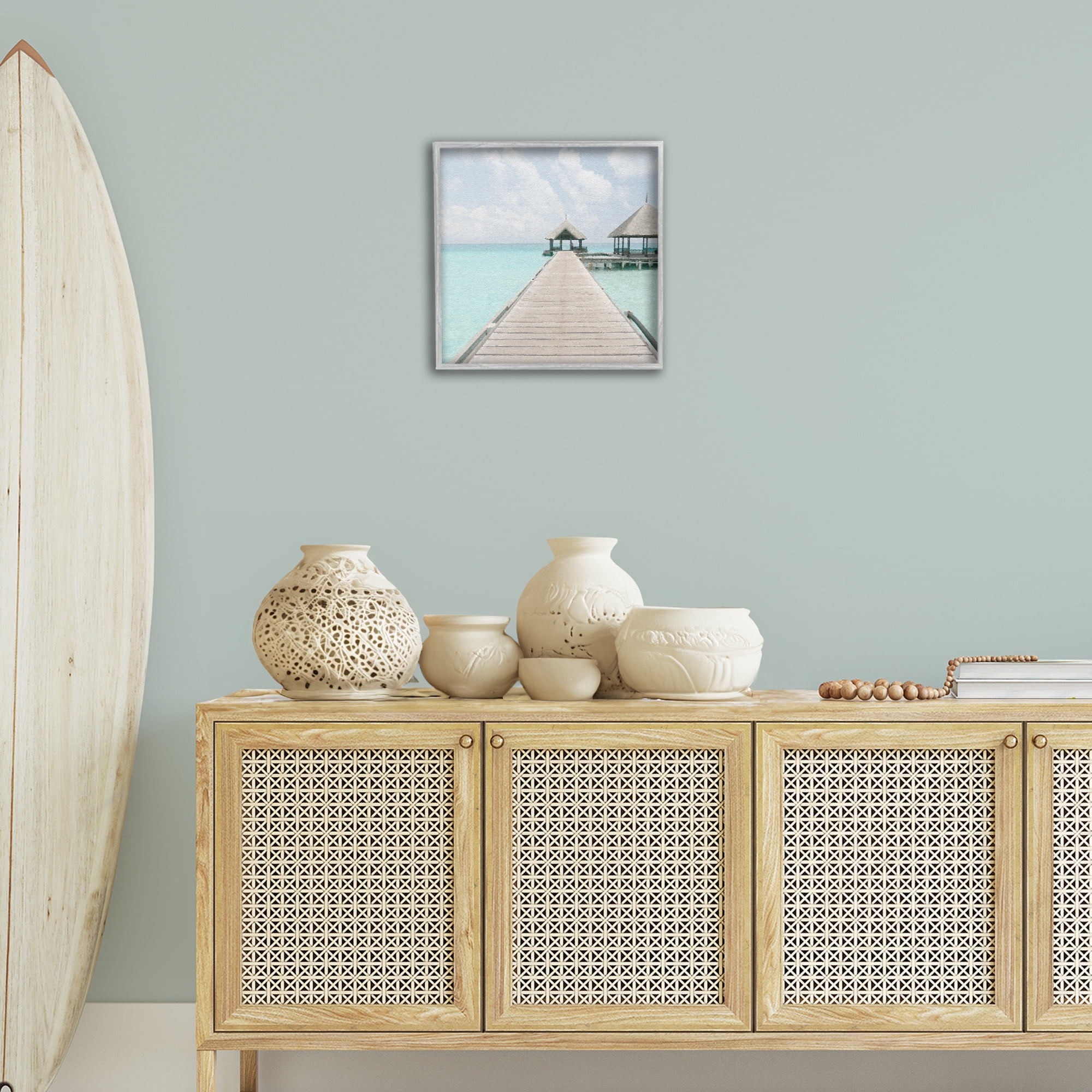 Stupell Industries Tropical Long Pier Coastal Photography Gray Framed Art Print Wall Art, 17 x 17
