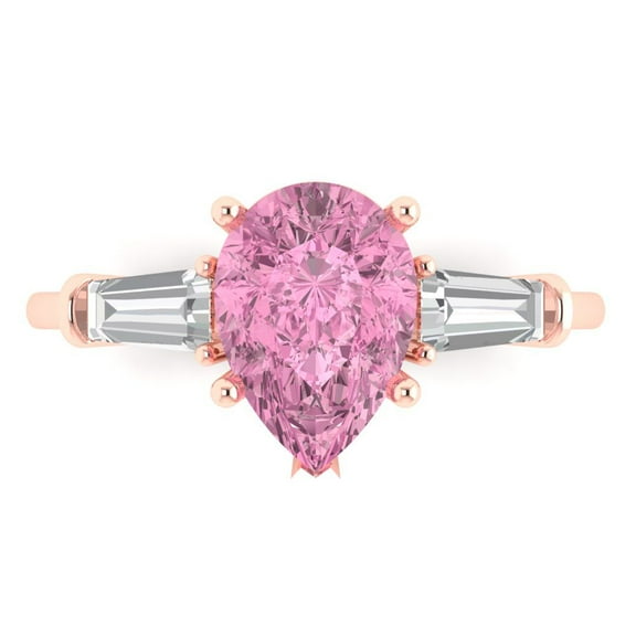 Three-Stone Engagement Ring for Women - 2.5ct Simulated Pink Diamond in 18K Rose Gold Promise Ring