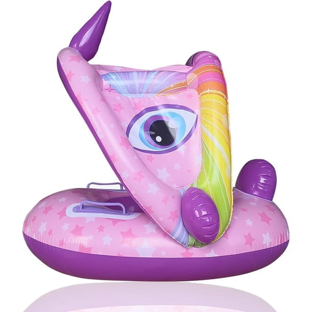 Flotador de piscina para bebés, con parasol extraíble, linda balsa inflable con asientos y asas, bote para bebés de 4 a 48 meses sin girar Anillo de natación