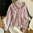 thumbnail image 3 of Ohufall Women's Striped Hooded Sun Shirt, Drawstring Hood Button Front Seersucker Long Sleeve Cover Up Jacket, 3 of 4