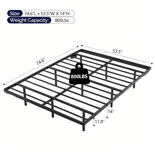 Alvantor 14-Inch Full Platform Metal Bed Frame with LED Light and Power Outlet