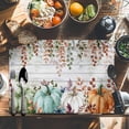 thumbnail image 6 of Fall Orange White Pumpkin Placemats Set of 12 Thanksgiving Eucalyptus Leaves Wood Grain Heat Insulated Linen Place Mats, Washable Stain-Proof Table Mats for Dining Tables Holiday Decor 13x19inch, 6 of 9