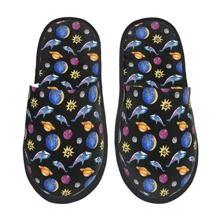 Balery Whales In Space Slient Indoor Furry Fleece Comfort House Shoes Soft Non-Slip Home Shoes Cotton slippers House Slippers-- Large