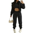 thumbnail image 1 of Daeful Ladies 3 Pieces Outfit Hoodies Tracksuit Sets Sports Solid Color Loose Fit Jogger Set Black M, 1 of 2