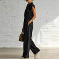 thumbnail image 5 of Womens V Neck Casual Dressy Jumpsuits Smocked Zip Up Sleeveless Wide Leg Jumpsuit Summer Teacher Work Outfit Black XL(XL), 5 of 7