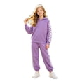 thumbnail image 3 of OYXSER Girls 2 Piece Plaid Lounge Set Cropped Hoodie and Sweatpants Jogger Pants Activewear Outfit, Purple 5-6Y, 3 of 9