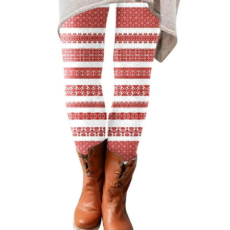 Women Christmas Printed Elastic All-match Vintage Bloomers for Women Slim Casual Long Boot Pants Hairy Leggings for Women Leggings Butter Leggings for Women 7/8 Boot Cut Leggings