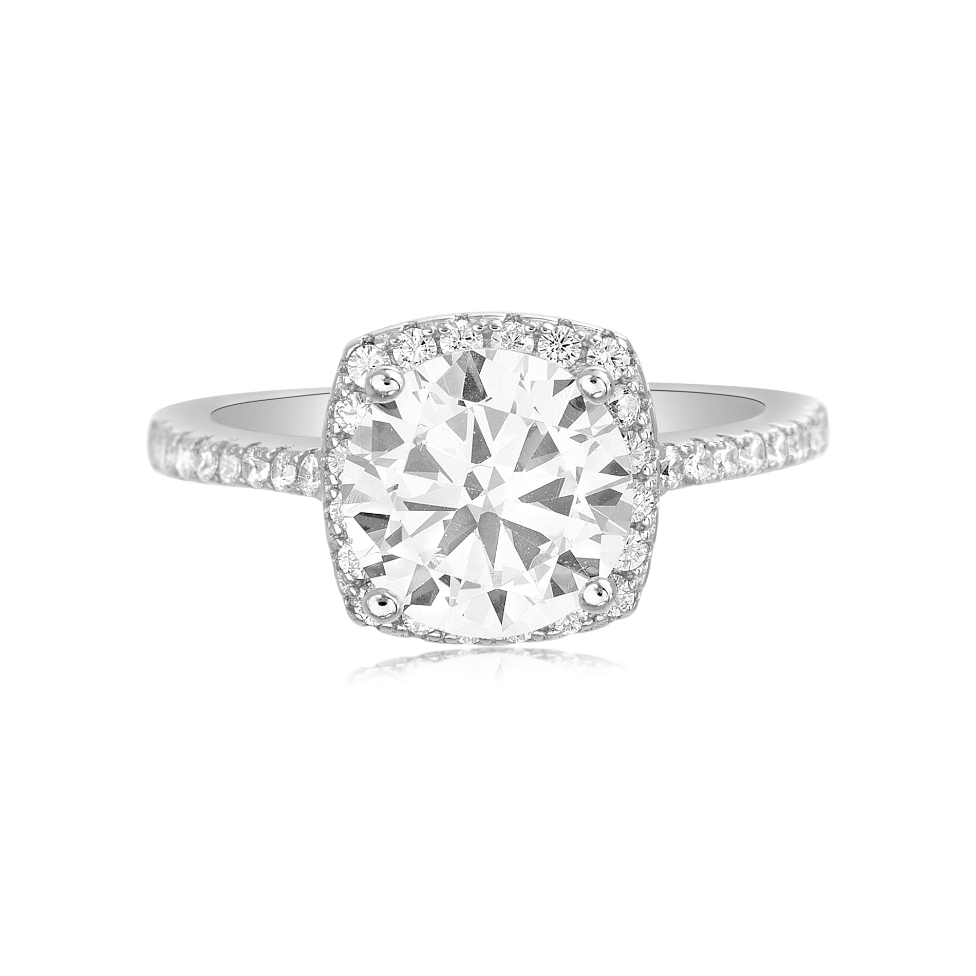 Concept Jewelry 2Ct Round Cut Cubic Zirconia Halo Solitaire Engagement Ring in 925 Sterling Silver with 14k White Gold Finish