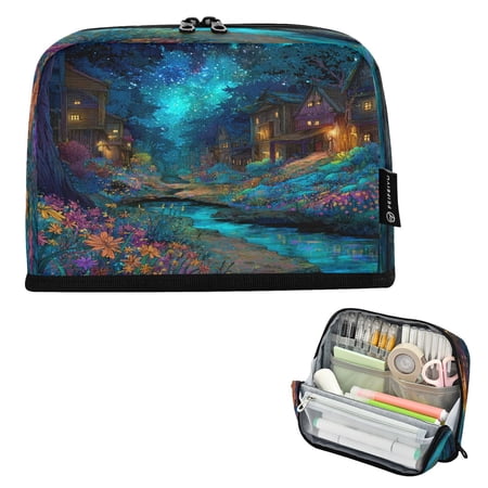 Vertical Pencil Case Pencil Bag Pencil Cases Large Capacity Storage Pencil Box Paintbrush Box Office Supplies Box Neon Glow Forest Path