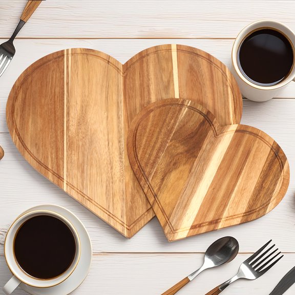 2Pcs Heart Shaped Wood Appetizer Plate Double Sided Hand Washing Wood Charcuterie Board for Cheese Chocolate Fruit