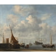 thumbnail image 2 of Willem van de Velde the Younger 17x15 Black Ornate Wood Framed Double Matted Museum Art Print Titled - Entrance to a Dutch Port (ca. 1665), 2 of 5