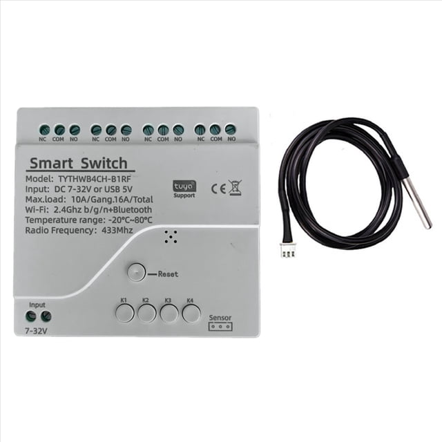 Interruptor Inteligente Tuya WiFi de 4 Canales con Sensor de Temperatura y Humedad, Interruptor de Contacto Seco Pasivo para A