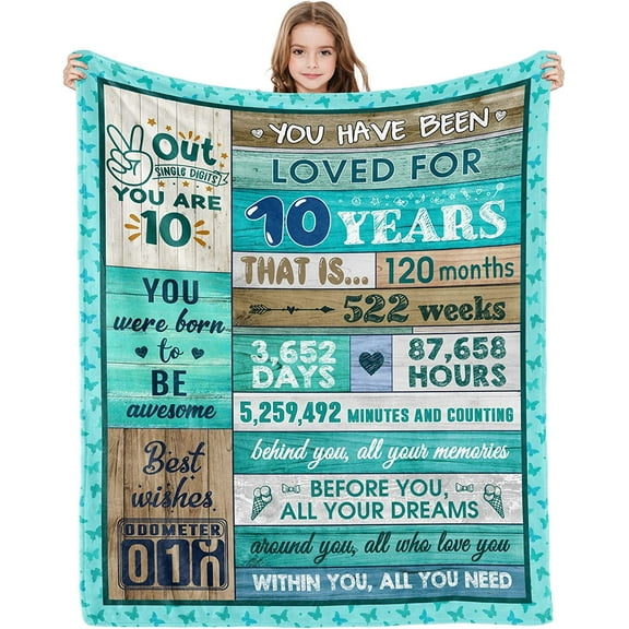 10 Year Old Girl Boy Gift Ideas, Sweet 10th Birthday Gifts for 10 Year Old Girls Boy Blanket, Coolest Gifts for 10 Year Old Boy Girl Birthday Gifts, 10th Birthday Decorations for Girls Boy 60"X50"