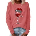 thumbnail image 1 of Hauts Tendance pour Femmes Imprimé de Noël Décontracté Col Rond Chandail Manches Longues Blouses Grande Taille pour Femmes, Rouge, 4TG, 1 of 6