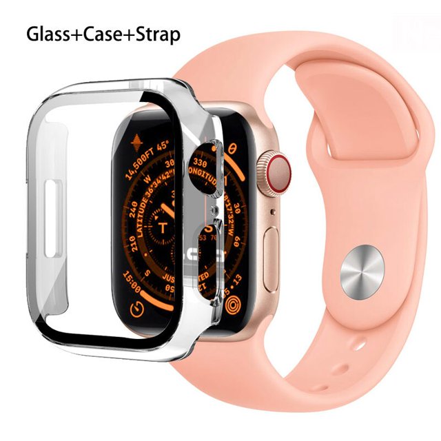 Cristal, funda y correa para Apple Watch, banda de silicona de 44mm, 40mm, 45mm, 41mm, 38mm, 42mm, 44mm, iWatch serie 3 4 5 6 se 78