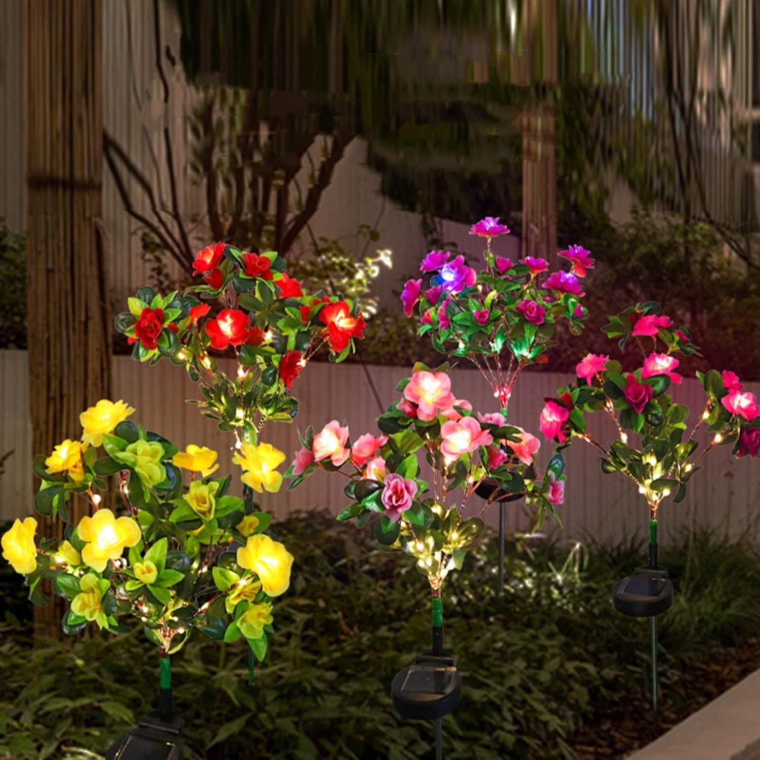 Memorial Garden Bloom Lights - Solar Powered Outdoor LED Flower Stake Lights, Auto On/Off Waterproof Landscape Lighting, Floral Decor for Grave Site, Yard, Patio
