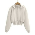 thumbnail image 5 of Women's Zip Up Hoodies Long Sleeve Crop Tops Solid Color Casual Drawstring Hooded Sweatshirt Jackets with Pockets Fall Clothes Beige L, 5 of 8