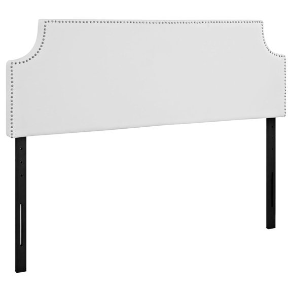 Drevy Laura Vegan Leather Upholstered Queen Size Headboard with Nailhead Trim in White