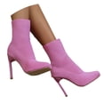 thumbnail image 5 of Women's Stretch Knit Sock Ankle Boots, Square Toe Thin Stiletto High Heel Slip-On Fashion Booties for Party Wedding Daily Outfits Pink 37, 5 of 9