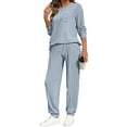 thumbnail image 4 of UVN Two Piece Sets for Women Casual Outfits Sets Textured Long Sleeve Shirts and Long Pants Lounge Set Fall Pajama Sets with Pockets, 4 of 9