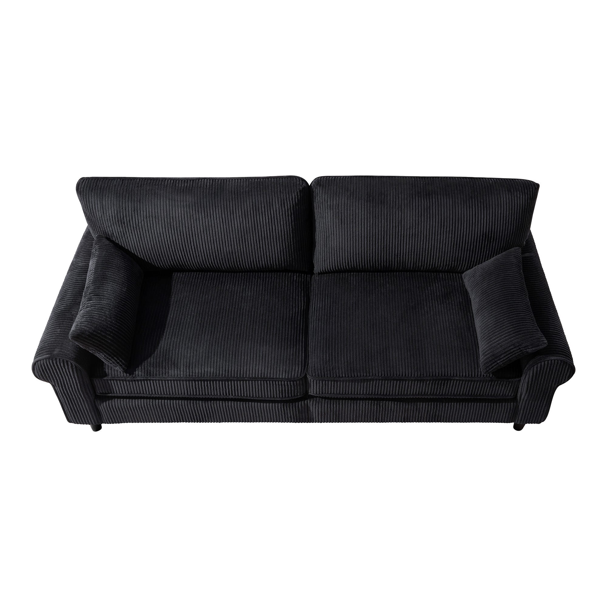 DEALTOPS 81" Corduroy Loveseat, Modern 2-Seater Sofa with Rolled Arms, Iron & Wood Frame, Charcoal Black