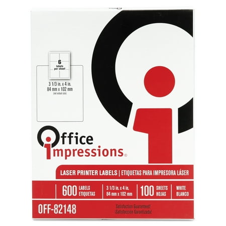 Office Impressions Laser Computer Labels, 3-1/3 x 4, White, 600/Box