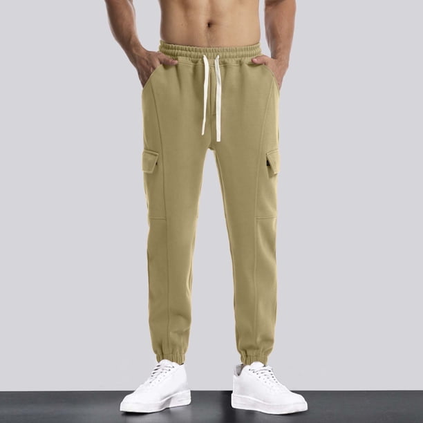 Pantalones largos para hombre, lisos, informales, con cintura elástica y bolsillos, deportivos
