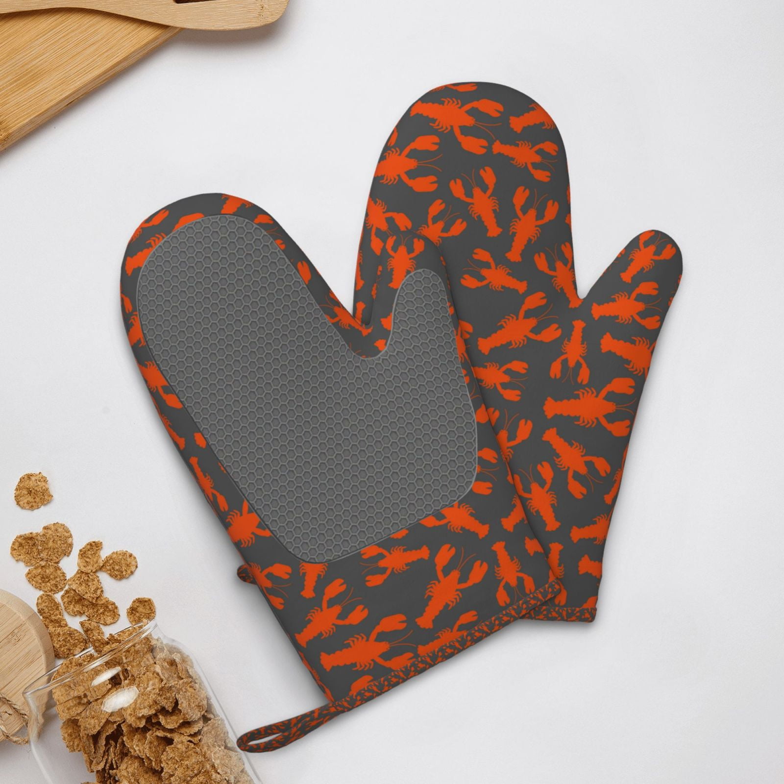 Hirioo Crayfish for Silicone Oven Mitts for BBQ, Baking, Cooking, Set of 2, Heat Resistant 260℃, Non-Slip Kitchen Essentials