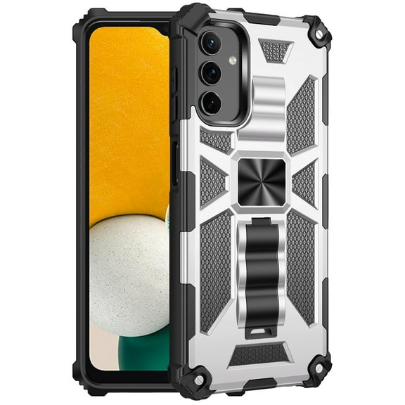 SaniMore for Samsung Galaxy S24 Case, Rugged PC CD Magnetic Cover Built-in Car Mount & Folding Kickstand Military Grade Shockproof Heavy Duty Protective Shell for Samsung S24 Women Men, Silver