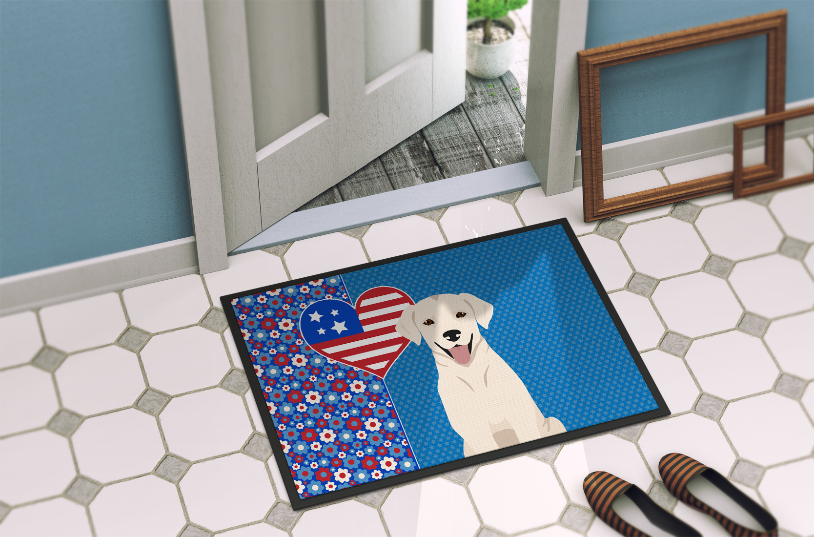 White Cream Labrador Retriever USA American Indoor or Outdoor Mat 24x36