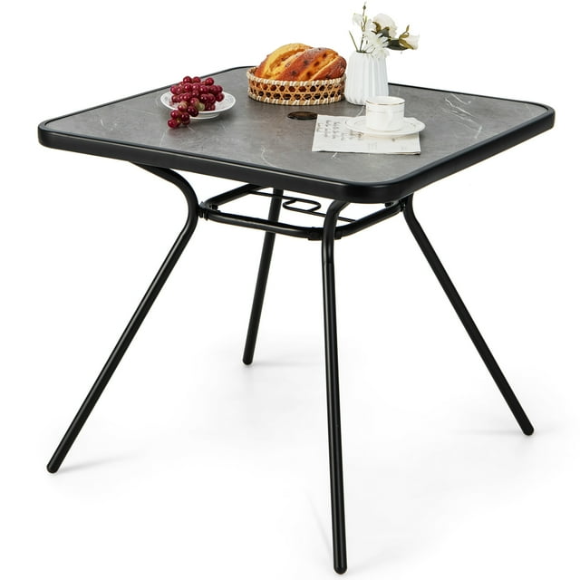 Costway Table à Manger Extérieure 32 Pouces x 32 Pouces Table Bistro de Patio avec Trou pour Parasol pour 4 Personnes