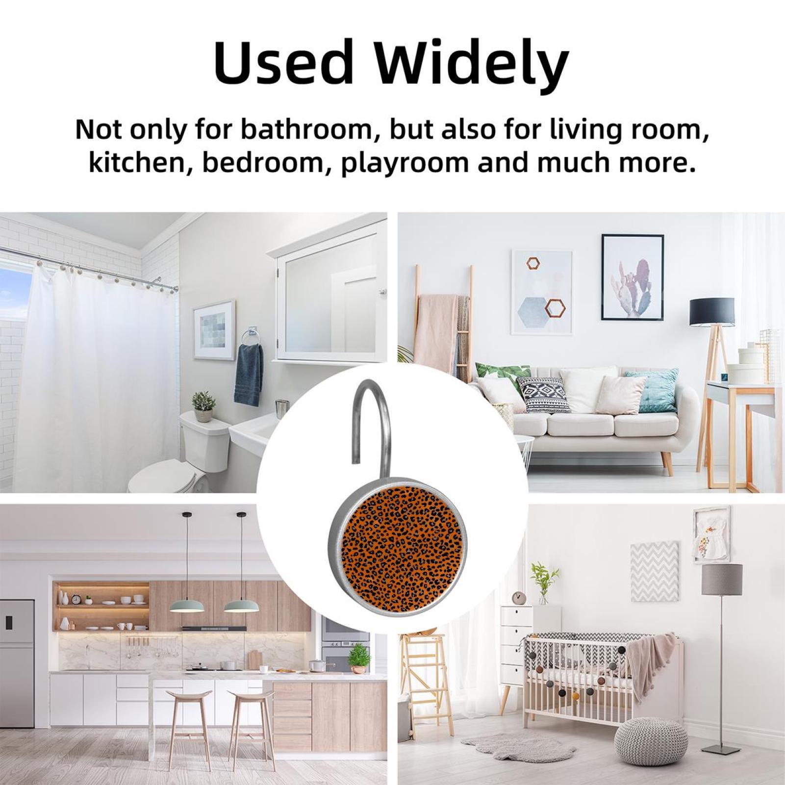 HemaKayy 12 Pcs Shower Curtain Hooks Bathroom Decorative Accessories Red Orange Leopard Pattern
