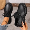 thumbnail image 2 of Womens Platform Derby Shoes with Chunky Lug Sole | Comfortable Slip-Resistant Casual Sneakers | Black PU Faux Leather Lace-Up,Size 6, 2 of 9