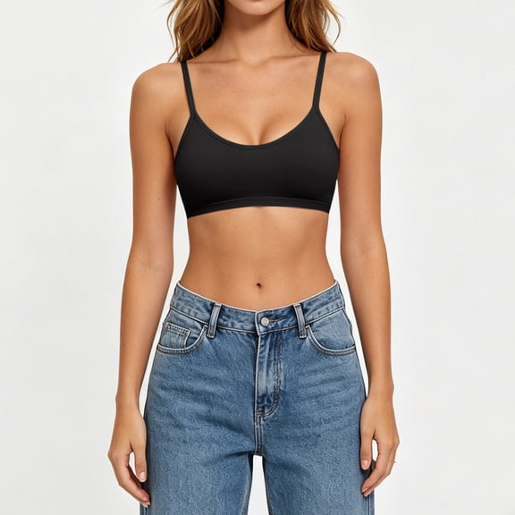 Trikvn No Underwire Bras for Women Seamless Wirefree Basic Spaghetti Strap Full Coverage Cotton Bralette Breathable Smooth Everyday Comfortable Bra