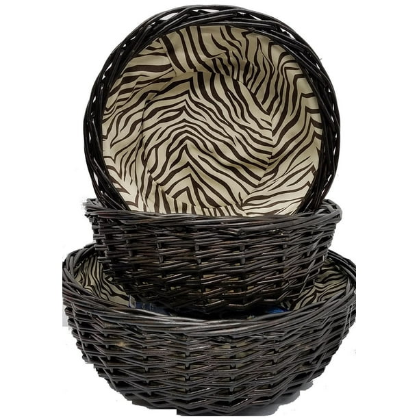 Lamont Zaharra 3Piece Round Basket Set with Zebra Lining in Chocolate