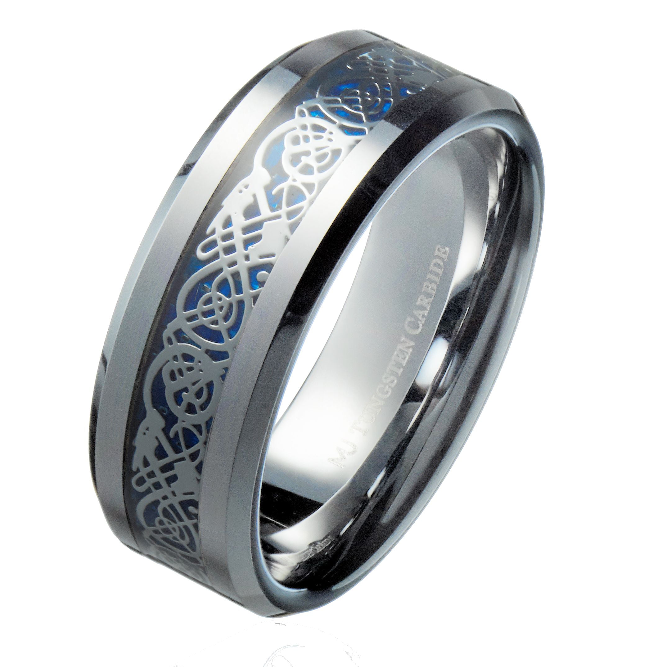 King Will 8mm Tungsten Carbide Ring Black Celtic Dragon Green Opal Inlay Men/'s Wedding Band Flat Comfort Fit