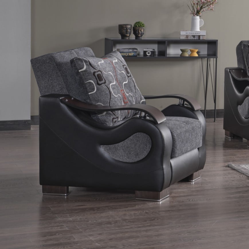Ottomanson Convertible Accent Armchair with Hidden Storage, Firm Comfort Seating, Gray