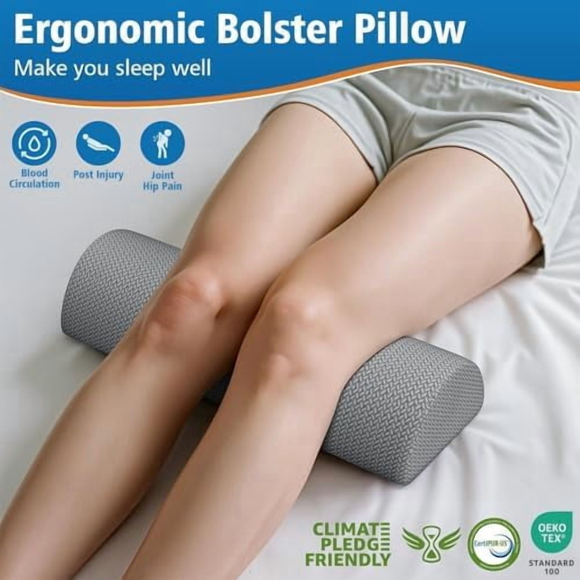 Jointown Knee Pillow for Side Sleepers, Half Moon Memory Foam Bolster Pillow for Legs, Ergonomic Design Wedge Elevation Pillow for Side & Back Sleeping, Under Knee Support, Foot, Ankle, Lumbar,Gray