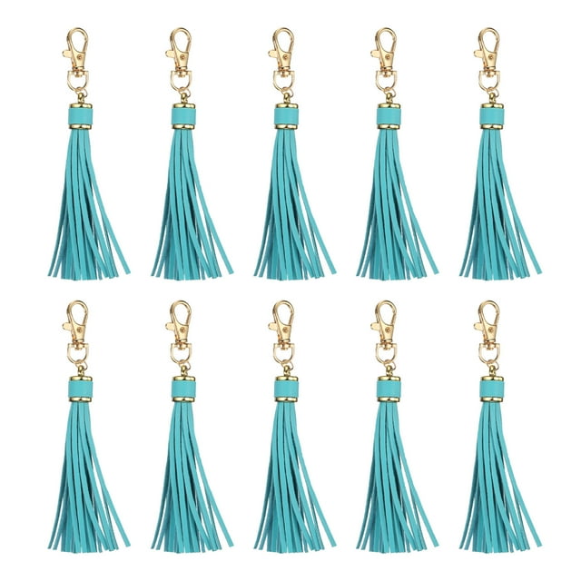 10pcs Borlas de Cuero PU, Charm de Borla de 6" con Gancho Giratorio para Hacer Joyería (Cian)