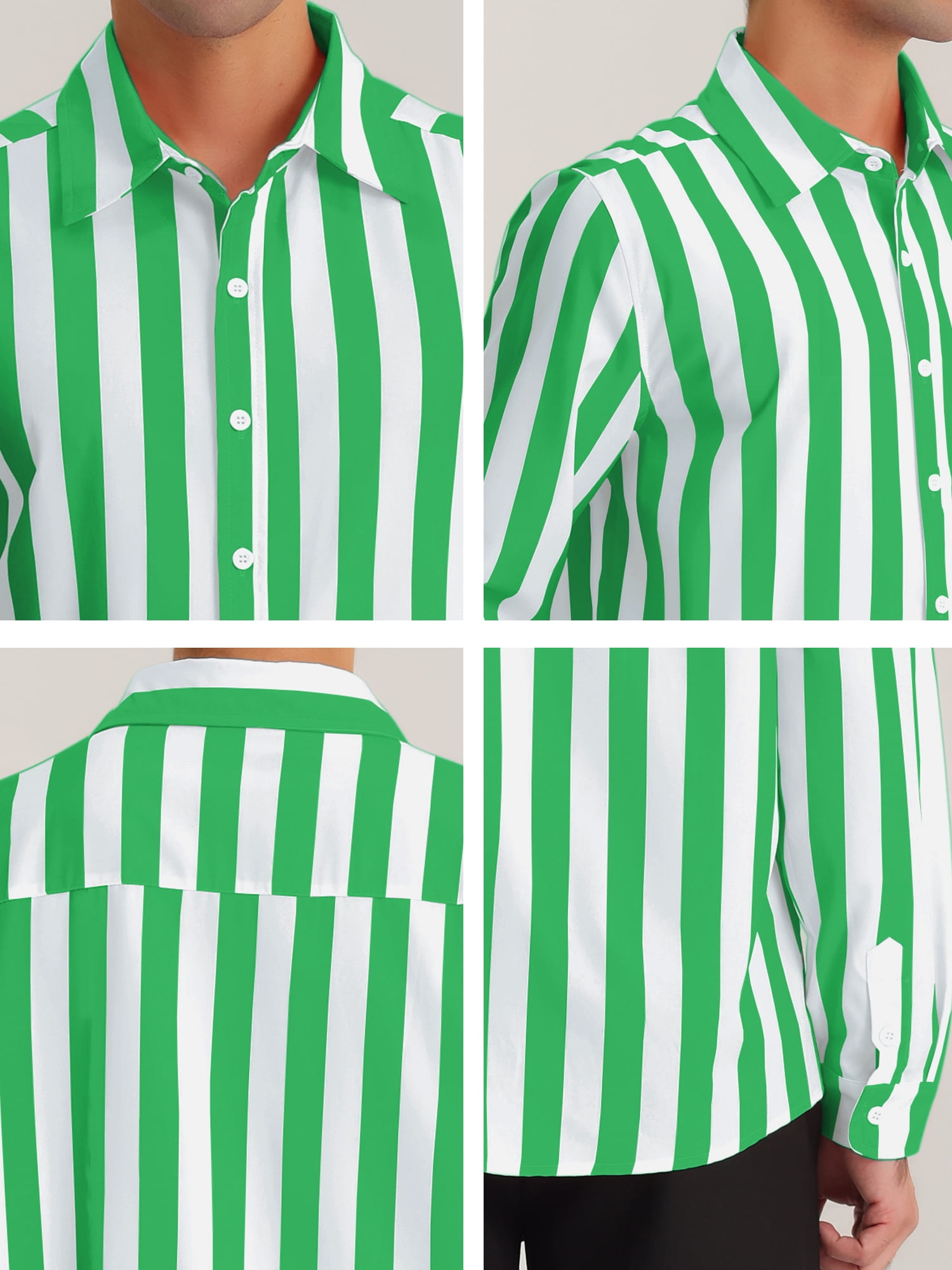 Unique Bargains Men's Casual Striped Long Sleeves Button Down Dress Shirts S Green White