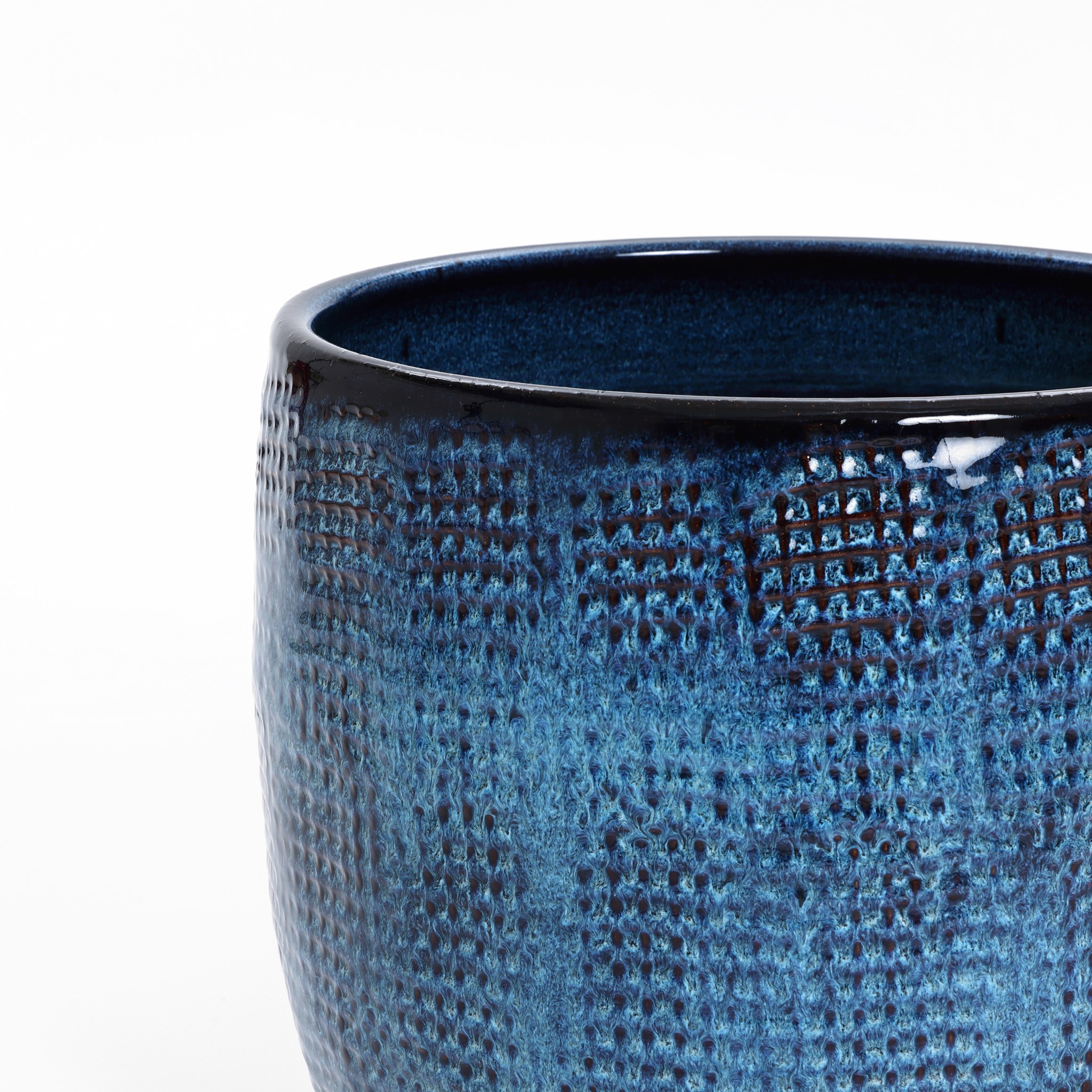 LuxenHome 12" Dia Large Ceramic Planter Pots for Plants, Teal Blue Glazed Round Planter with Drainage