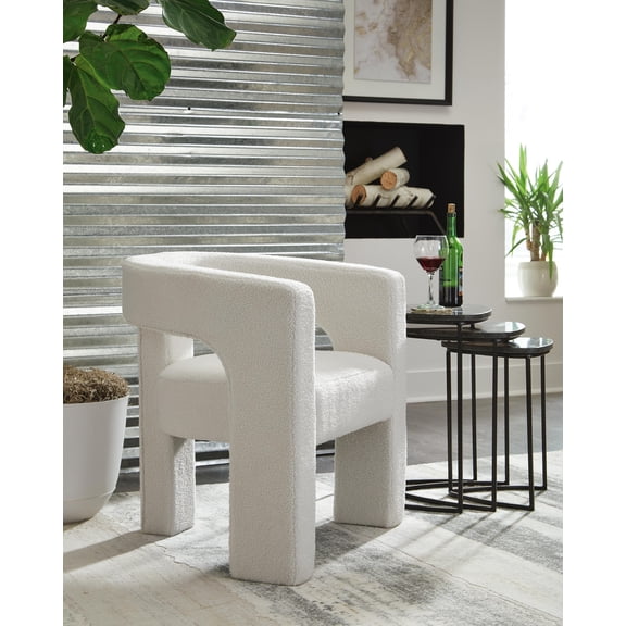 Signature Design by Ashley Landick Accent Chair, Ivory, Bouclé Upholstered Barrel Chair with Cutout Design